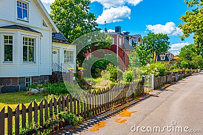 Colorful timber houses at Borgholm in Swedish island oland Editorial Stock Photo