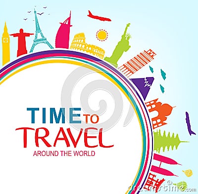 Colorful Time to Travel Around the World with Space for text Vector Pop Art Vector Illustration