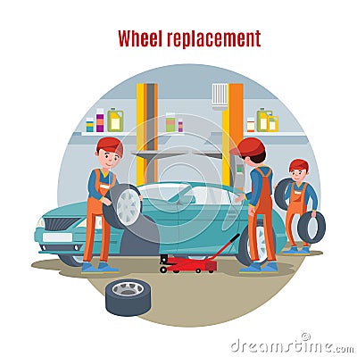 Colorful Tire Service Concept Vector Illustration