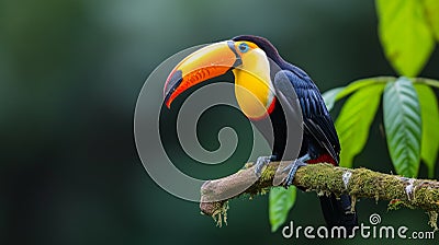 A colorful toucan perched on a lush branch in the heart of the Amazon rainforest Stock Photo