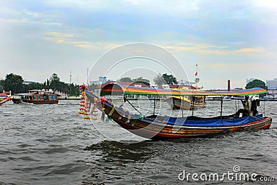 Colorful tourist boats in Bangkok, Thailand Editorial Stock Photo