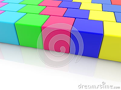 Colorful toy cubes stacked in rows Stock Photo