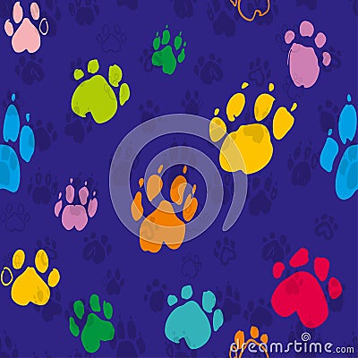 Colorful traces of dog paws eamless pattern. Stock Photo