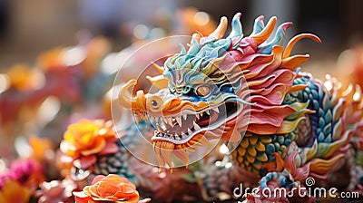 Colorful traditional chinese new year dragon dance costume with intricate design details Stock Photo