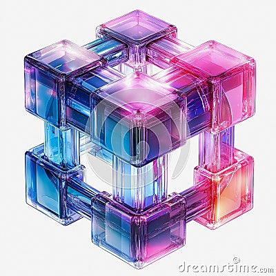Colorful Transparent Blockchain Cube Visualizing Innovation Technology and Digital Transformation Concepts Stock Photo