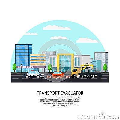 Colorful Transport Evacuator Concept Vector Illustration