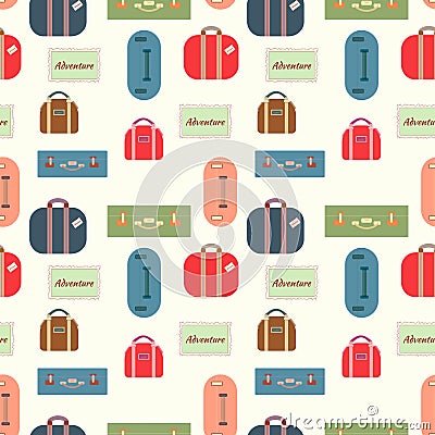 Colorful travel bags, suitcases, seamless pattern, luggage collection, travel illustration. Vector Illustration