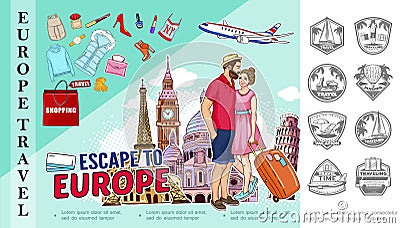 Colorful Travel To Europe Template Vector Illustration