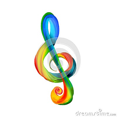 Colorful treble clef in the form of twisted paint on a white background Vector Illustration