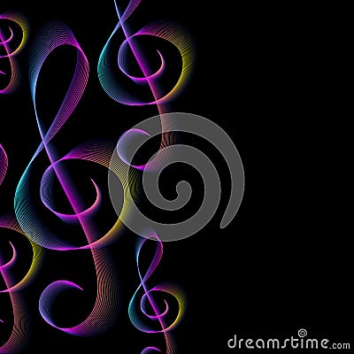 Colorful treble clefs background. Vector Illustration