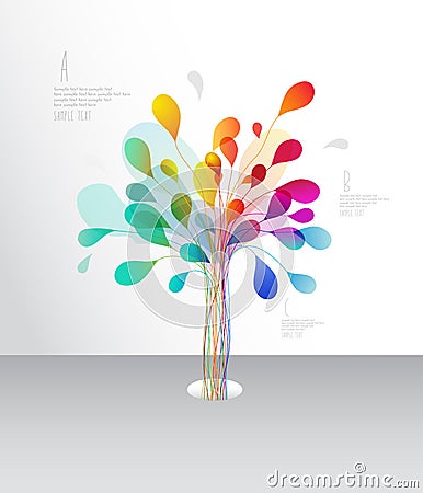 Colorful tree created from lines and leafs. Vector Illustration