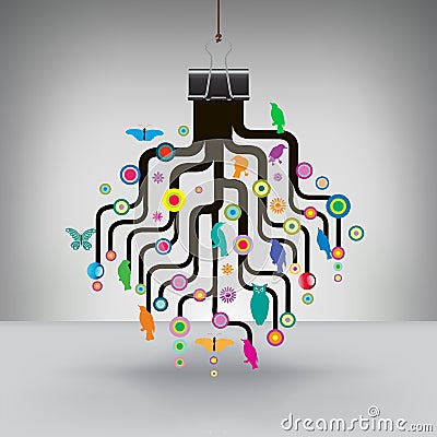 Colorful Tree Hung by a Binder Clip Vector Illustration