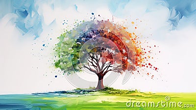 Colorful Tree Painting: Realistic, Joyful, And Symbolic Artwork Stock Photo