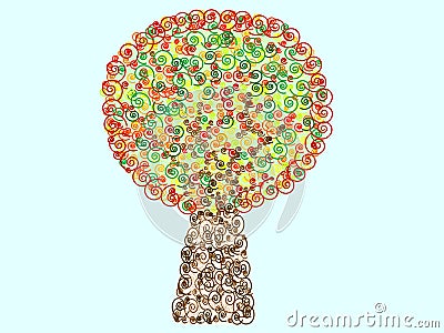 Colorful Tree pattern spiral decorative foliage Vector Illustration