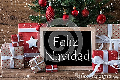 Colorful Tree With Snowflakes, Feliz Navidad Means Merry Christmas Stock Photo