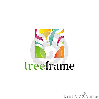 Colorful Tree Square Logo Design Stock Photo