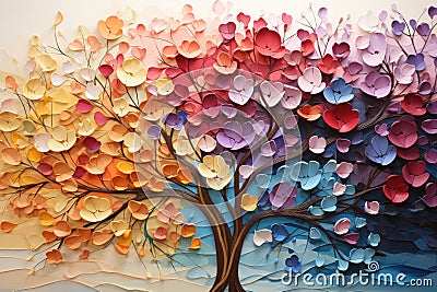 Colorful tree with vibrant leaves hanging branches. AI Generative Stock Photo