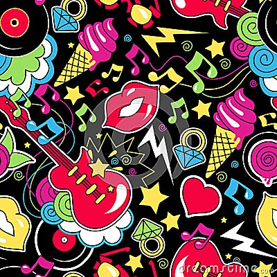 Colorful trendy pop art seamless pattern on a blue backgr Stock Photo