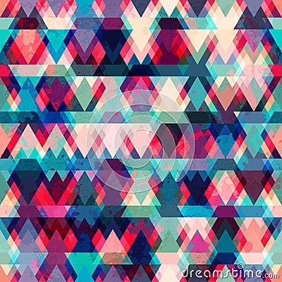 Colorful triangle seamless pattern with grunge effect Vector Illustration