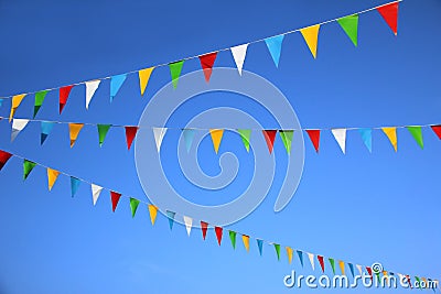 Colorful triangular flags, carnival decoration Stock Photo