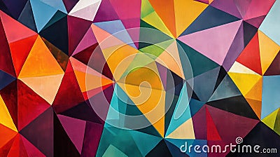 Colorful triangular patterns create a striking geometric abstraction, showcasing a dynamic interplay of hues and shapes Stock Photo