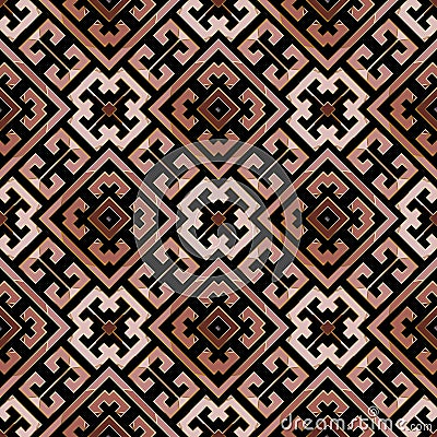 Colorful tribal ethnic seamless pattern. Rhombus frames, borders. Vector modern Deco background. Greek key, meanders. Abstract Vector Illustration