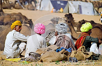 Colorful Turbans at the India camel festival Editorial Stock Photo
