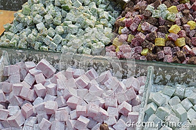 Colorful of Turkish delight in a store market Stock Photo