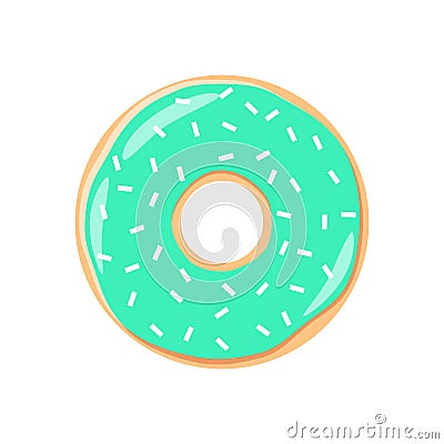 Colorful turquoise icing donut cartoon. Turquoise frosting donut with sprinkles. Vector Illustration