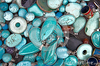 Colorful Turquoise Semi Precious Gemstones Jewelry Stock Photo