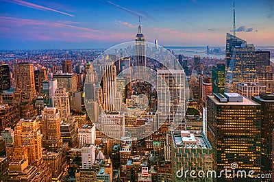 Colorful twilight scene in Manhattan Stock Photo