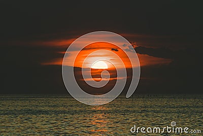 Colorful twilight sky in the sea. wide seascape serene feeling. image for background, Stock Photo