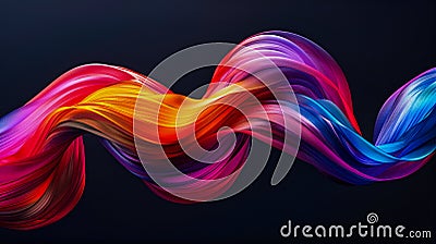 Colorful twisted wave in motion on a black background, smooth multicolor wave shapes, smooth curves. Generative AI Stock Photo