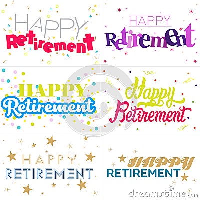 Colorful typography designs of Happy Retirement text Vector Illustration