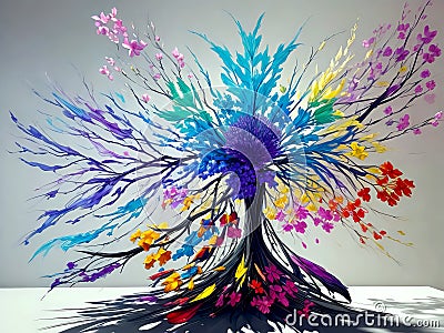 Colorful Ultra Modern Special 3D Style Oil Painting, Floral Arrangement, created with Generative AI technology Stock Photo