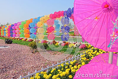 Colorful umbrella arch Stock Photo