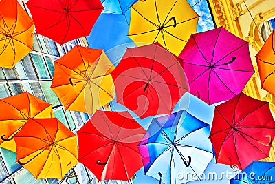 Colorful umbrellas as street decoration Stock Photo