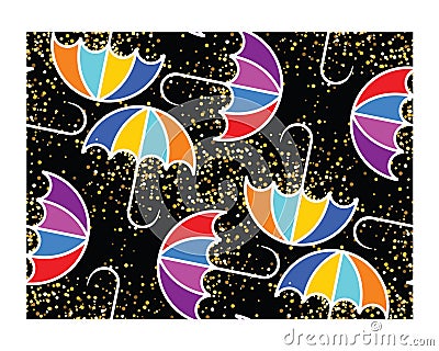 colorful umbrellas on black background Vector Illustration