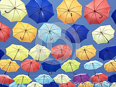 Colorful umbrellas outdoor city decoration Stock Photo