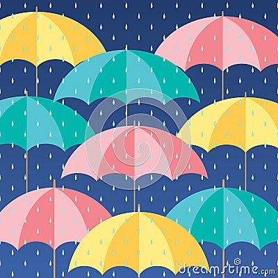 Colorful Umbrellas In The Rain Background Vector Vector Illustration