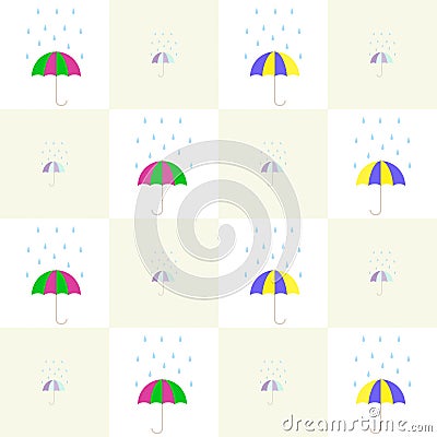 Colorful umbrellas under the falling rain drops pattern Vector Illustration