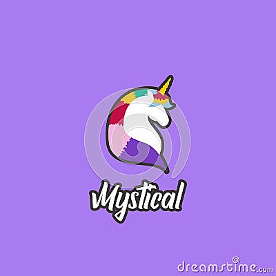 Colorful unicorn the mystical creature logo icon badge emblem cartoon illustration style with outline Vector Illustration