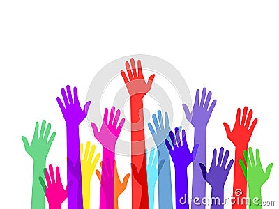 Colorful up hand. Volunteer vector concept raising hands. Symbol of alternative freedom Vector Illustration