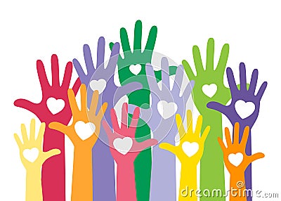 Colorful up hands with heart, raise up for vote concept Vector Illustration