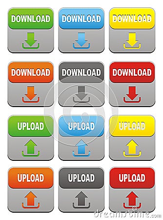 Colorful upload and download buttons Stock Photo