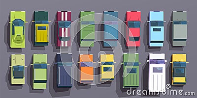 colorful various vehicles top view in set Vector Illustration