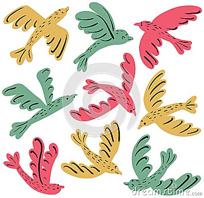 Colorful vector birds icon set Vector Illustration