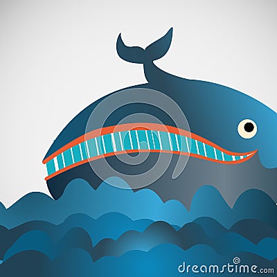 Colorful vector cheerful whale in the sea Vector Illustration