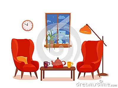 Colorful vector cozy interior illustration in cartoon flat style. Vector Illustration