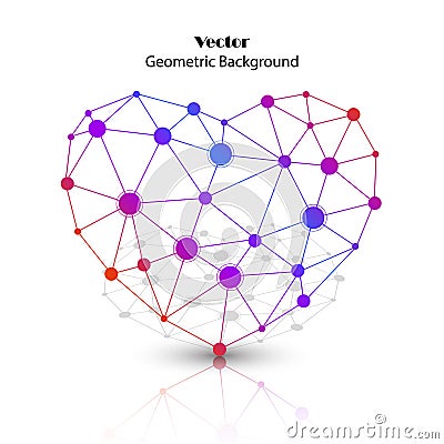 Colorful vector heart made of connected points. Vector Illustration